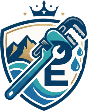 Plumbing Experts Queen Creek logo, a navy shield with a crown and pipe wrench, in the header of the Queen Creek plumber homepage; links back to the homepage